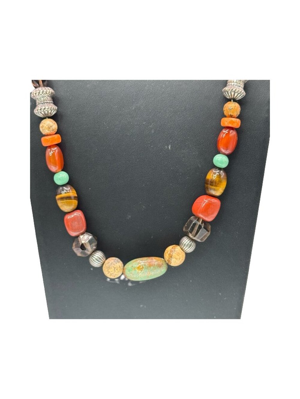 Carolyn Pollack Multi-Stone Beaded Necklace Tiger Eye Coral Jasper Turquoise 24"